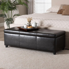 Bedroom Storage Bench with Lift Top in Dark Brown Leather