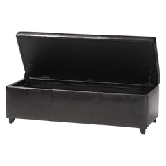 Bedroom Storage Bench with Lift Top in Dark Brown Leather