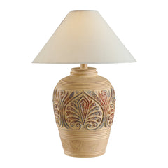 Bedside Lamp, 1 Light with Beige Ceramic Base and White Shade