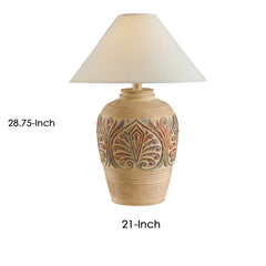 Bedside Lamp, 1 Light with Beige Ceramic Base and White Shade