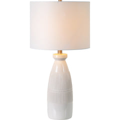 Bedside Lamp, Glazed Base with Off-White Cotton Shade