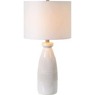 Bedside Lamp, Glazed Base with Off-White Cotton Shade
