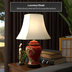 Bedside Lamp, Porcelain Base, Red with Ivory Shade