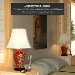 Bedside Lamp, Porcelain Base, Red with Ivory Shade