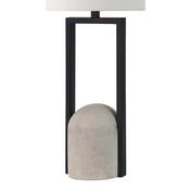 Bedside Lamp with White Cotton Drum Shade, Black and Gray Concrete Base