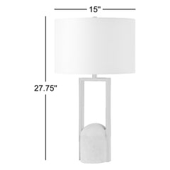 Bedside Lamp with White Cotton Drum Shade, Black and Gray Concrete Base