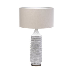 Bedside Table Lamp, Gray Base with Beige Drum Shade