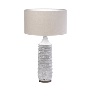 Bedside Table Lamp, Gray Base with Beige Drum Shade