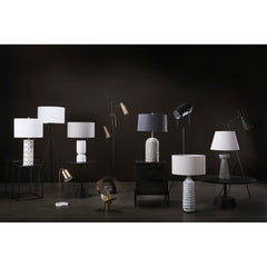 Bedside Table Lamp, Gray Base with Beige Drum Shade