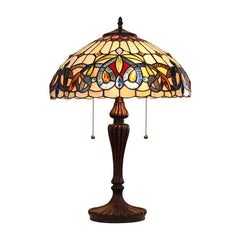 Bedside Table Lamp, Stained Glass Dome Shade in Multicolor with Dark Bronze Base