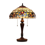 Bedside Table Lamp, Stained Glass Dome Shade in Multicolor with Dark Bronze Base