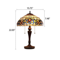 Bedside Table Lamp, Stained Glass Dome Shade in Multicolor with Dark Bronze Base