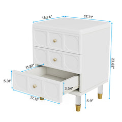 Bedside Tables, Set of 2, 3-Drawer Manufactured Wood, White