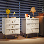 Bedside Tables, Set of 2, 3-Drawer Manufactured Wood, White