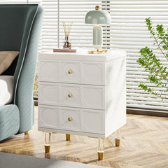 Bedside Tables, Set of 2, 3-Drawer Manufactured Wood, White