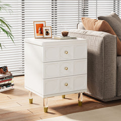 Bedside Tables, Set of 2, 3-Drawer Manufactured Wood, White