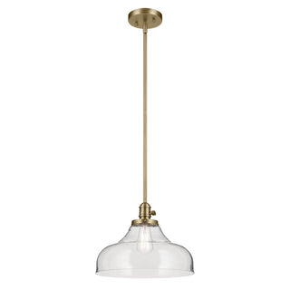 Bell Pendant Light with Clear Seeded Glass Shade in Brass Finish