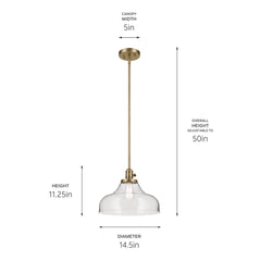 Bell Pendant Light with Clear Seeded Glass Shade in Brass Finish