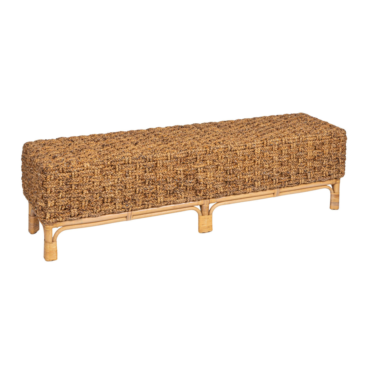 Bench, 64 in Long, Water Hyacinth Seat with Mahogany Frame