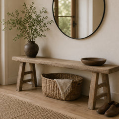 Bench, Seats 4, Brown Wood with Nailhead Trim