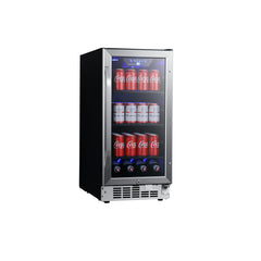 Beverage Refrigerator, Convertible, 80 Cans, Glass Door, 14.94 Inch Wide