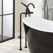 Sebastian Floor Mounted Tub Faucet with Cross Handles in Matte Black
