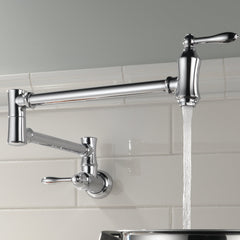 Traditional Chrome Pot Filler Kitchen Faucet, Wall Mount Kitchen Faucet, Chrome | product photo