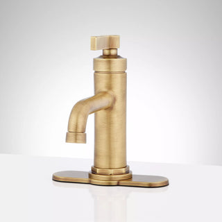 Greyfield 1.2 GPM Single Hole Bathroom Faucet with Metal Lever Handle and Pop-Up Drain Assembly in Aged Brass