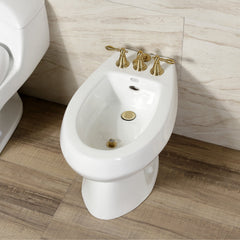 Bidet Faucet, Heirloom, Three-Handle Vertical Spray in Brushed Brass