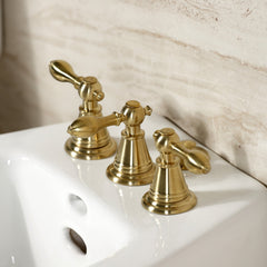 Bidet Faucet, Heirloom, Three-Handle Vertical Spray in Brushed Brass