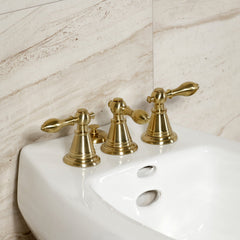 Bidet Faucet, Heirloom, Three-Handle Vertical Spray in Brushed Brass