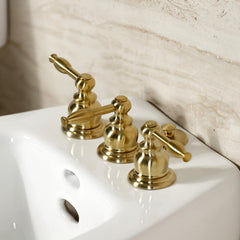 Bidet Faucet, Heirloom, Three-Handle Vertical Spray in Brushed Brass