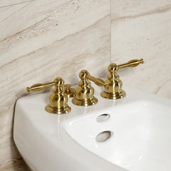 Bidet Faucet, Heirloom, Three-Handle Vertical Spray in Brushed Brass
