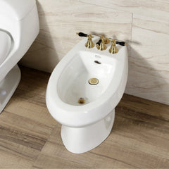 Bidet Faucet, Heirloom, Three-Handle Vertical Spray in Brushed Brass