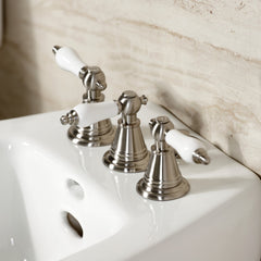 Bidet Faucet, Heirloom, Three-Handle Vertical Spray in Brushed Nickel