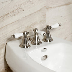 Bidet Faucet, Heirloom, Three-Handle Vertical Spray in Brushed Nickel