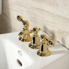 Bidet Faucet, Heirloom, Three-Handle Vertical Spray in Polished Brass