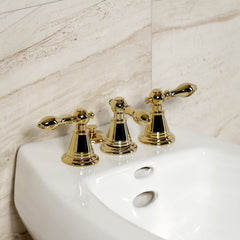 Bidet Faucet, Heirloom, Three-Handle Vertical Spray in Polished Brass