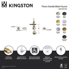 Bidet Faucet, Manhattan, Three-Handle with Brass Pop-Up in Antique Brass