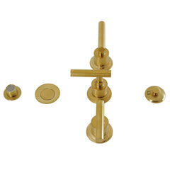 Bidet Faucet, Manhattan, Three-Handle with Brass Pop-Up in Brushed Brass