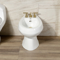 Bidet Faucet, Manhattan, Three-Handle with Brass Pop-Up in Brushed Brass