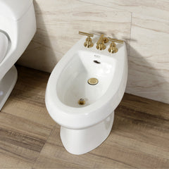 Bidet Faucet, Manhattan, Three-Handle with Brass Pop-Up in Brushed Brass
