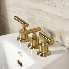 Bidet Faucet, Manhattan, Three-Handle with Brass Pop-Up in Brushed Brass