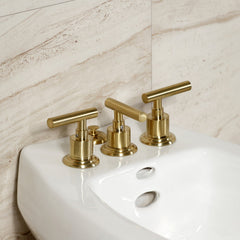 Bidet Faucet, Manhattan, Three-Handle with Brass Pop-Up in Brushed Brass