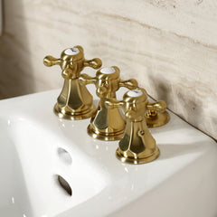 Bidet Faucet, Metropolitan, Three-Handle Vertical Spray in Brushed Brass