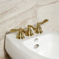 Bidet Faucet, Tulare, Three-Handle Deck Mount in Brushed Brass