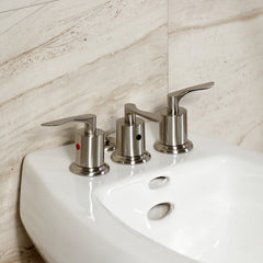 Bidet Faucet, Tulare, Three-Handle Deck Mount in Brushed Nickel