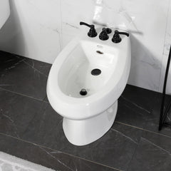 Bidet Faucet, Tulare, Three Handle with Brass Pop-Up in Matte Black