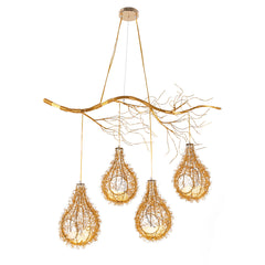 Bird Nest Chandelier, 8-Light, Gold Aluminum with White Glass Shade
