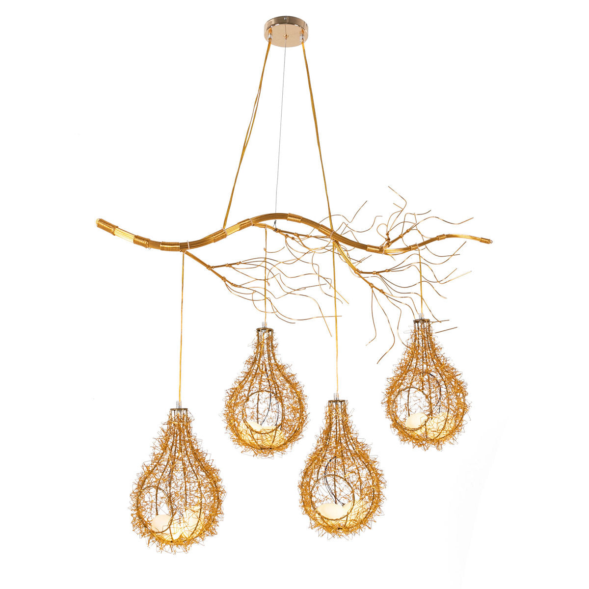 Bird Nest Chandelier, 8-Light, Gold Aluminum with White Glass Shade